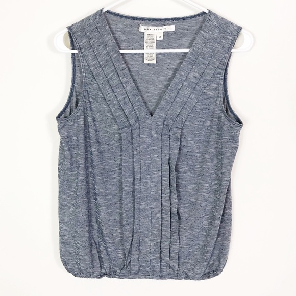 Max Studio Navy Space Dye V-Neck Sleeveless Top M - Picture 1 of 6